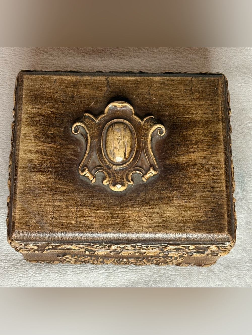 Vintage Ornate Jewelry Trinket Box Brown Gold Floral Syroco Style 6” - Picture 2 of 11